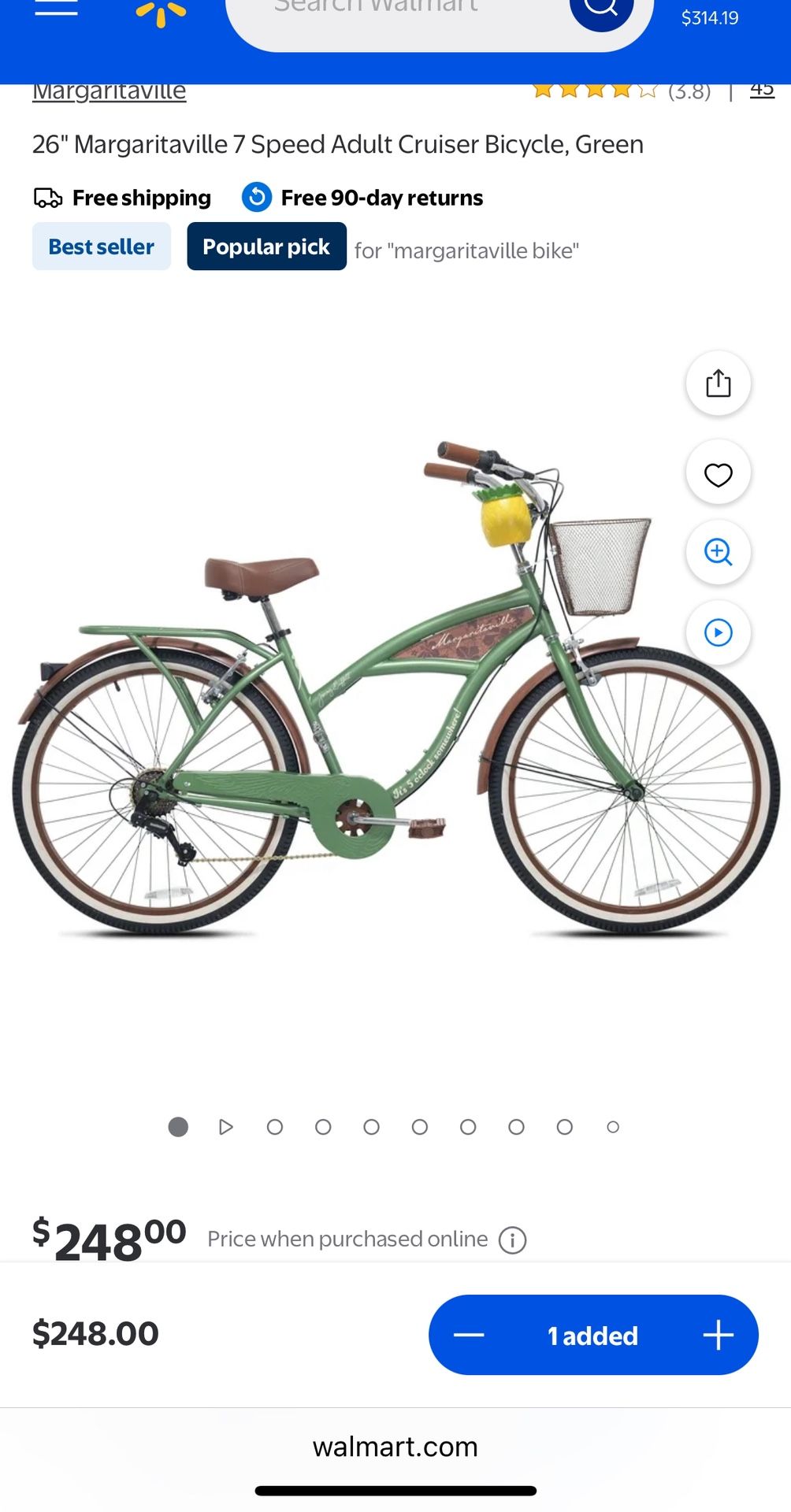 Beach Cruiser Bicycle, Green 7 Speed Bike