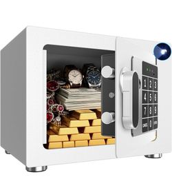 Small Home Safe, 6.7”D x 9”W x 6.7”H, Electronic Keypad Lock Security Box for Cash, Jewelry, Passport, Hidden Safe for Closet, College Dorm Room, Whit