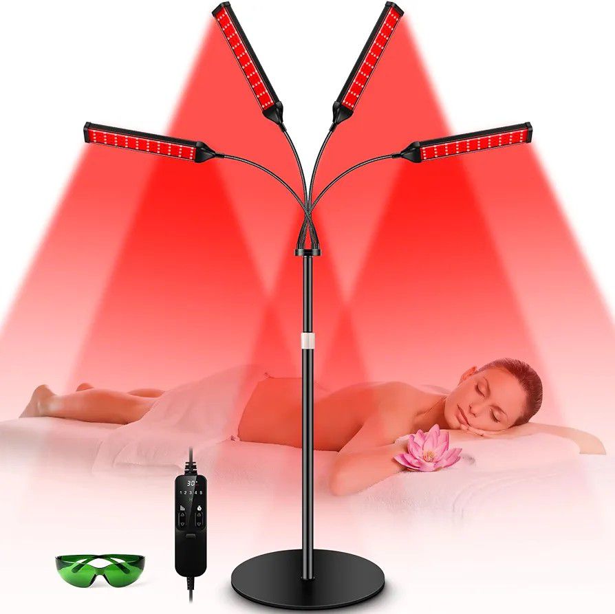 Red Light Therapy Lamp,4 Head Infrared Light Therapy for Body Device with Adjustable Stand-660nm Red Light＆850nm Near Infrared Light 

