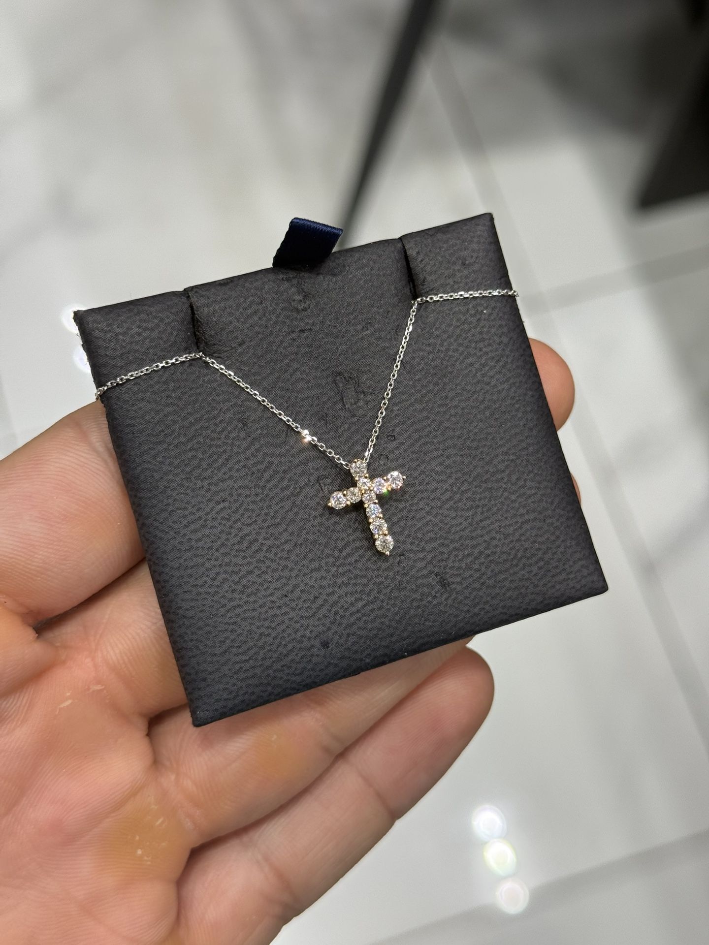 Mini Diamond Cross Necklace 18kt White Gold