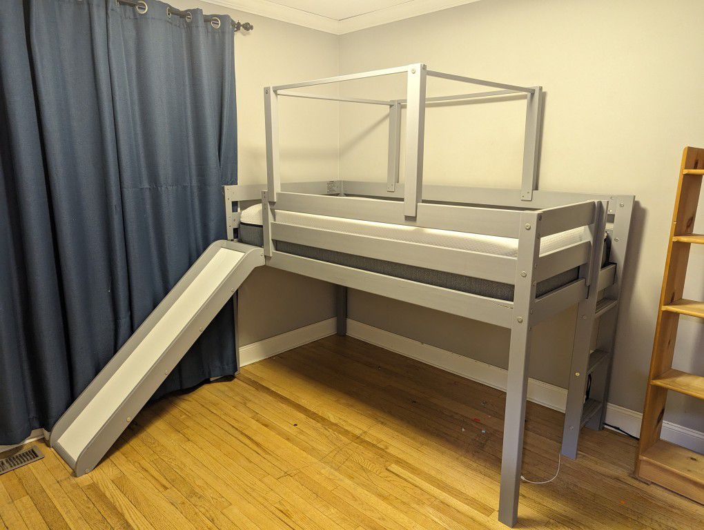 Gray Twin Bunk Bed With Slide 