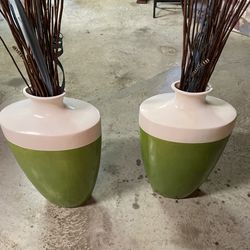Large Green And White Vases
