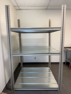 Tennsco 3 level bulk storage rack, steel deck starter, 48” W x 48”D x 84”H, Tan color