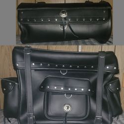 Motorcycle Seat-back Touring Luggage, 2-pc, w/Studs (not Saddlebags) 