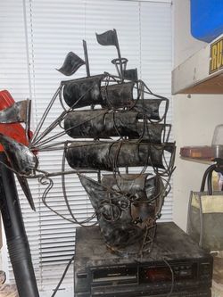 Metal Sailing Ship Sculpture