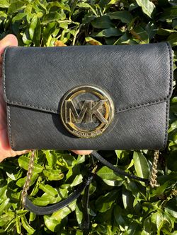 MICHAEL KORS Fulton Small Black Leather Bag Leather & Gold Strap Purse