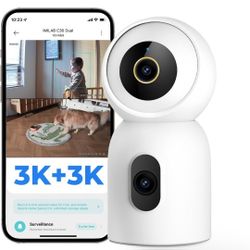 IMILAB C30 Dual 3K+3K Security Camera Indoor, Room Camera for Kids/Pet/Baby, Indoor Cam 360 View w/Phone App, Upgraded AI Detects for Pets/Cries/Fire/