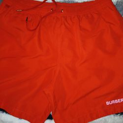 Red Burberry Swimming Trunks