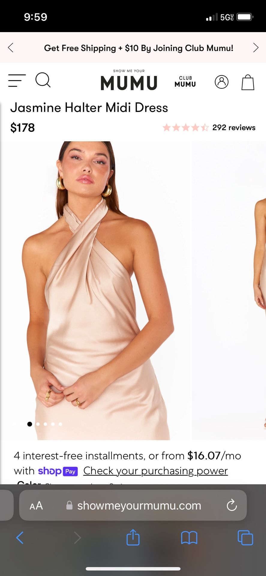 Show Me Your MuMu Champagne Luxe Satin Jasmine Halter Midi Dress Size L