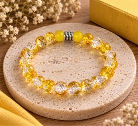 Yellow Crackle Glass Bead Stretch Bracelet