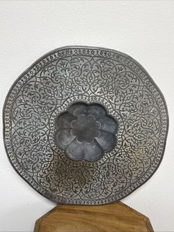 Vintage Brass Tray Table Moroccan Tea Table Made In India Large 30” Table Top Only 