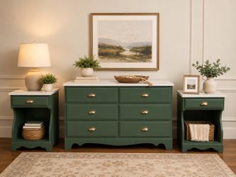 Moss green dresser/night stands/ desk set