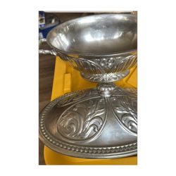 Silver Metal Ornate Footed Bowl with Lid