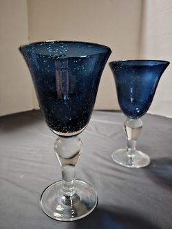 Artland Iris Seeded Cobalt Blue Wine/Water Goblets