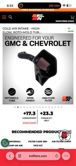 K & N 63-3110  GMC or Chevrolet 5.3 or 6.2 Cold Air Intake