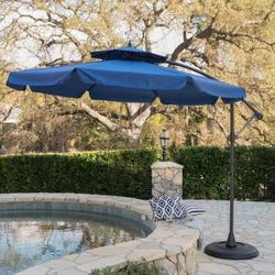 10 Ft Iron Cantilever Tilt Outdoor Patio Umbrella in Navy Blue