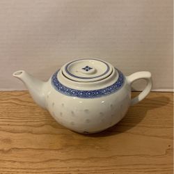 Vintage Chinese Rice Grain Blue White Porcelain Tea Pot 4” X 9” L5
