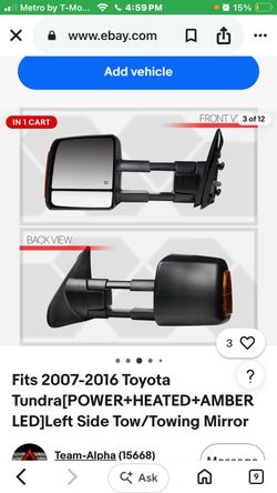 Fits 2007-2016 Toyota ? Tundra[POWER+HEATED+AMBER LED]Left Side Tow/Towing Mirror