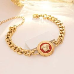Versace Gold & Red Medusa Head Chain Bracelet 