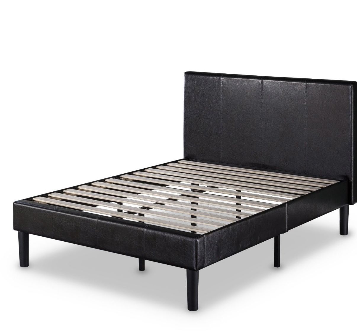 Faux Leather Upholstered Platform Bed Frame, Queen, Black