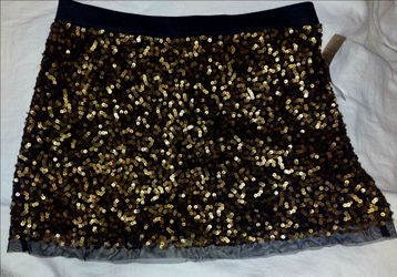 Glamorous Black , Gold Sequen Skirt, Size S, Height 14.5" , Waist  29.5" ( and stretchable)