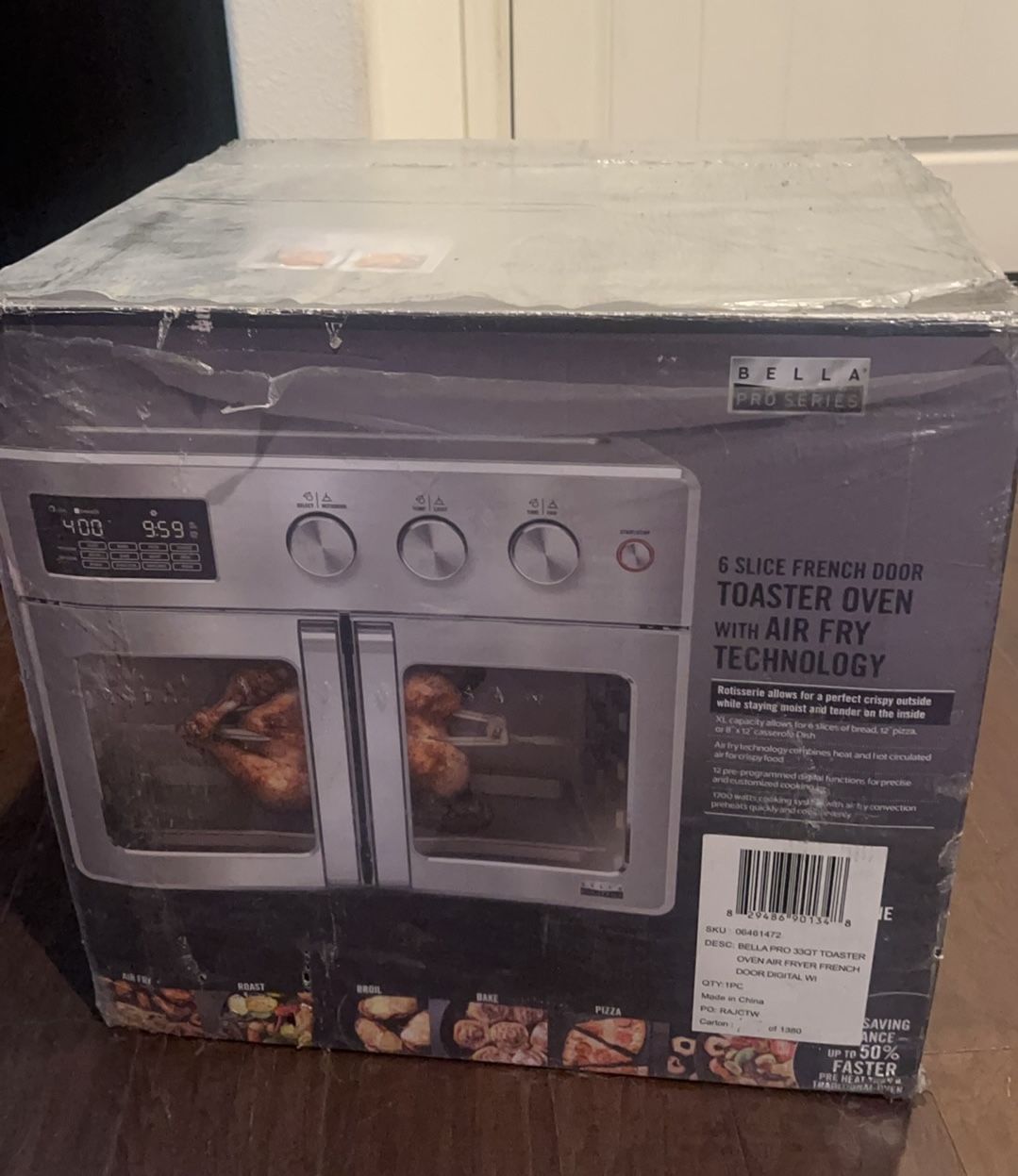 Bella Pro Series - 12-in-1 6-Slice Toaster Oven + 33-qt. Air Fryer with French Doors - Stainless