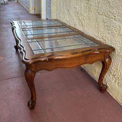 Wooden Vintage Coffee Table w/ Glass 