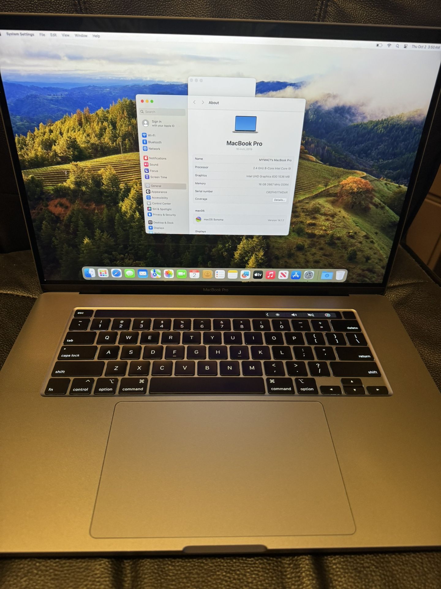 MacBook Pro 2019 i9 16” w/Touch Bar 16GB, 512SSD Charger Included