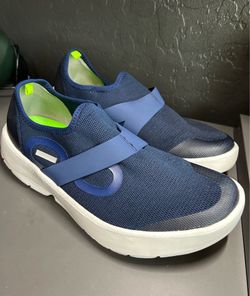 OOFOS OOMG Low Mesh Recovery Shoes Mens 11 White/Navy Blue Slip On (contact info removed)-14