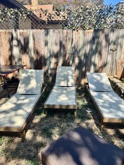 Three wooden patio loungers 20 each