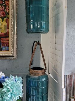 Blue hanging candleholders