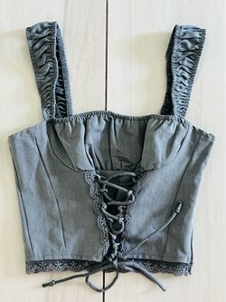 LA Hearts Kacey Lace Up Denim Top Youth Women  XXS
