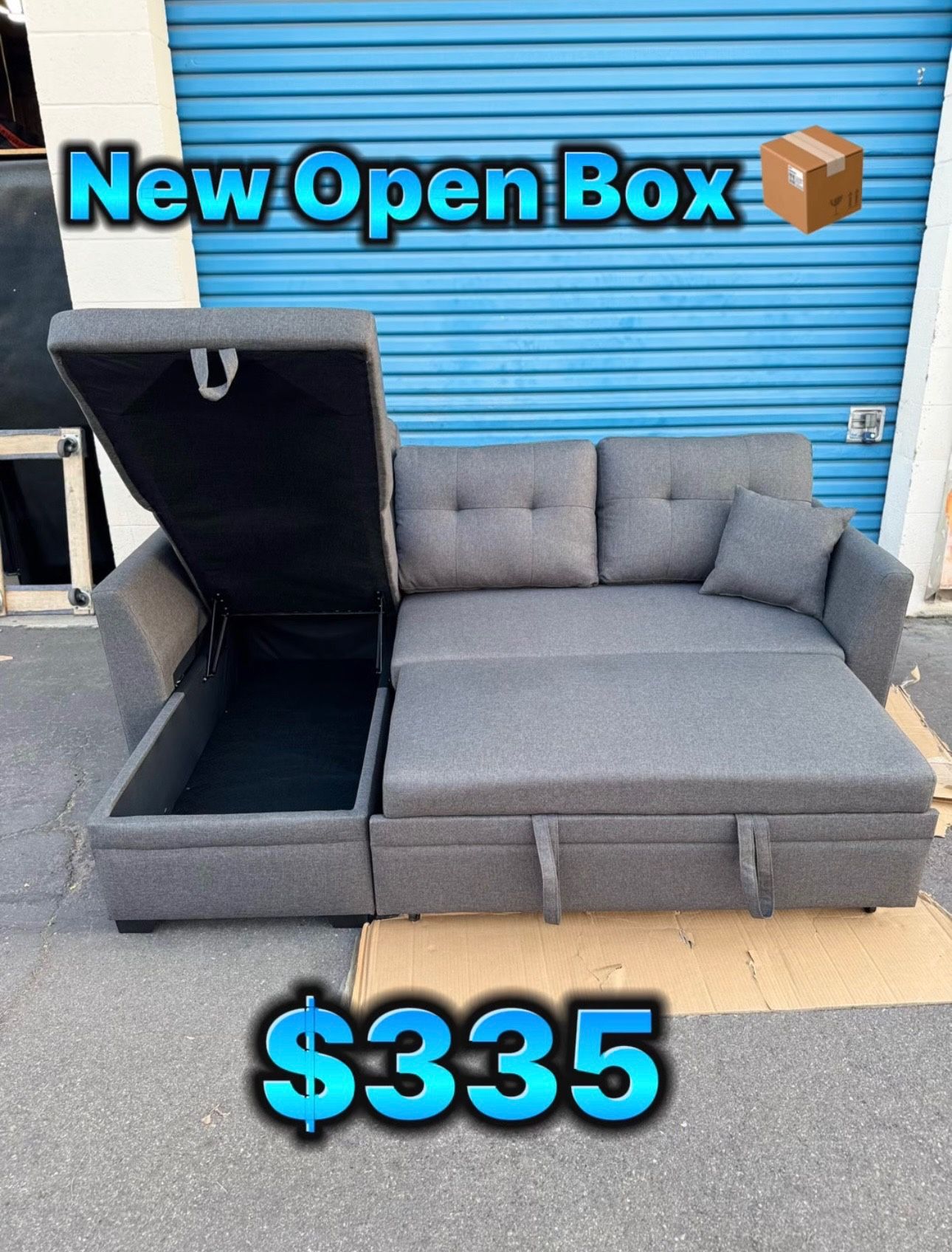 Dark Gray Sofa Bed Couch 🛋️ Pull Out Bed✅ Reversible L✅ Storage Space✅ New Open Box 📦 