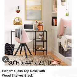 Brand New  Fulham Glass Top Desk With Wood Shelves  Threshold & Studio M. Gee