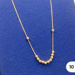 Real Pure 18K Yellow Gold Chain Women Wheat Beads Thin Link Necklace 16.5-18in