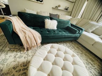 Free Delivery! Modern Green Velvet Couch in great condition. Fully Clean from Smoke & Pet free home