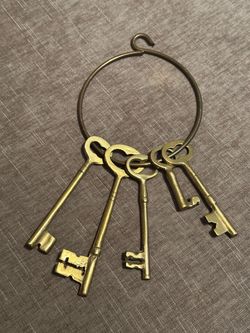 Antique Brass Skeleton Keys on Iron Ring