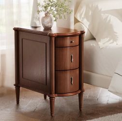 STO'SENSE Nightstand w/Charging Station & 3 Drawers, Pre-Assembled, Vintage Side Table w/Antique-Finished Pulls, Rustic Wood Finish, Narrow End Table 