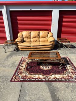 Leather Sofa with Coffee Table and End Tables Set