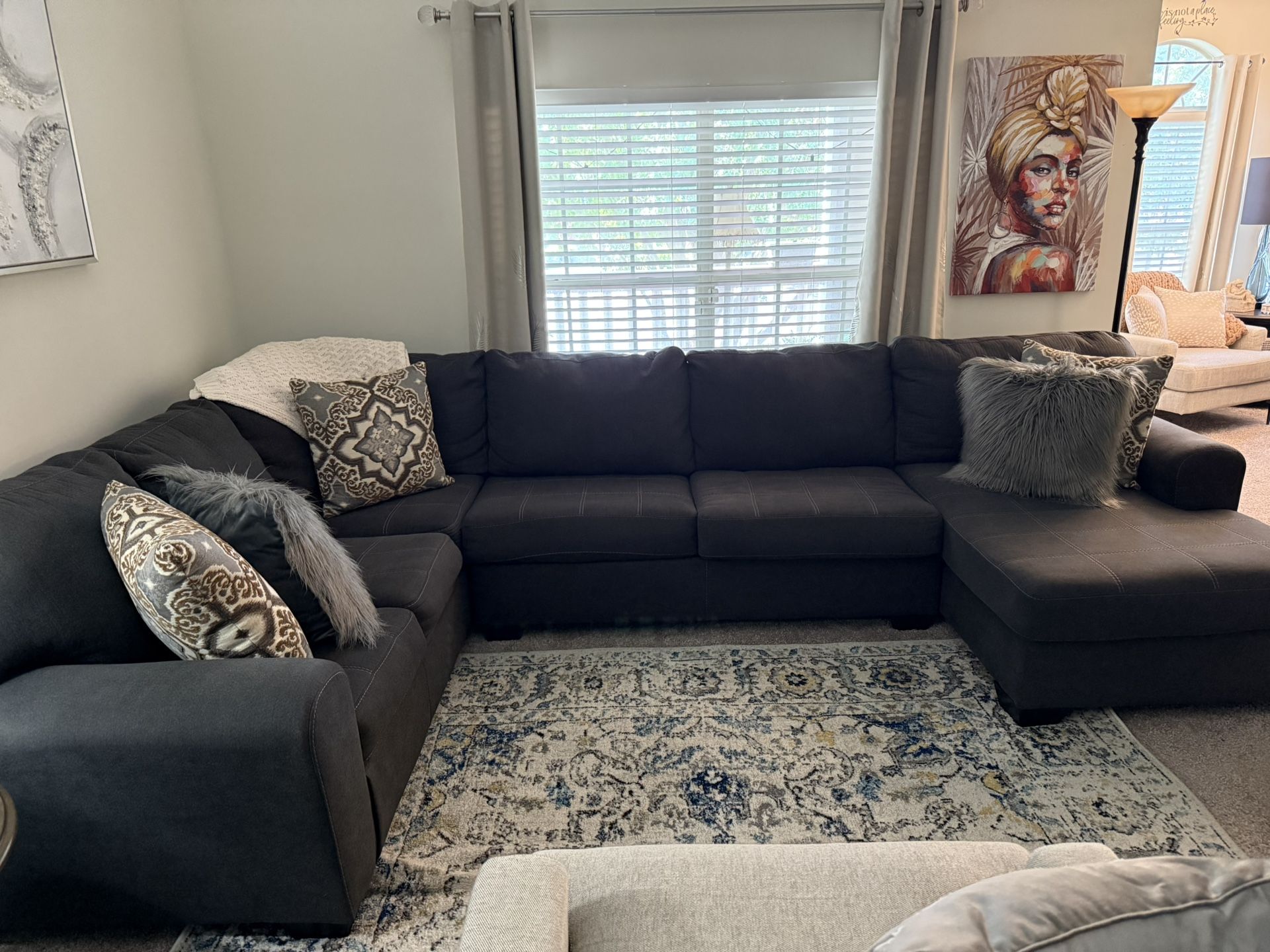 Large Gray Sectional Sofa with Chaise