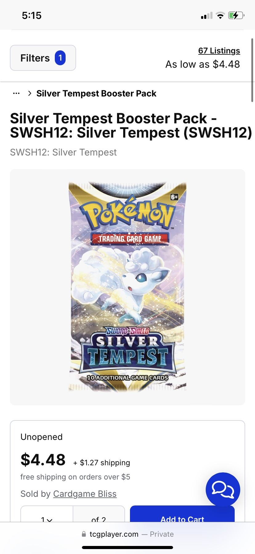 Pokémon Silver Tempest Booster Pack
