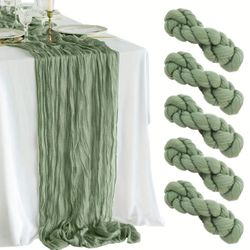 Set of 5 Polyester Cheesecloth Sage Green Table Runners with a 6-Foot 