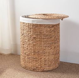 Brand New~ Woven Laundry Hamper with Lid - Large Round Wicker Basket for Clothes Storage - Water Hyacinth Rattan Hamper - Perfect Home Storage & Decor