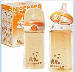Flip-Lid PPSU Baby Bottle, 10 Oz, Wide Neck Anti-Colic, 2-Pack(M). One box is opened
