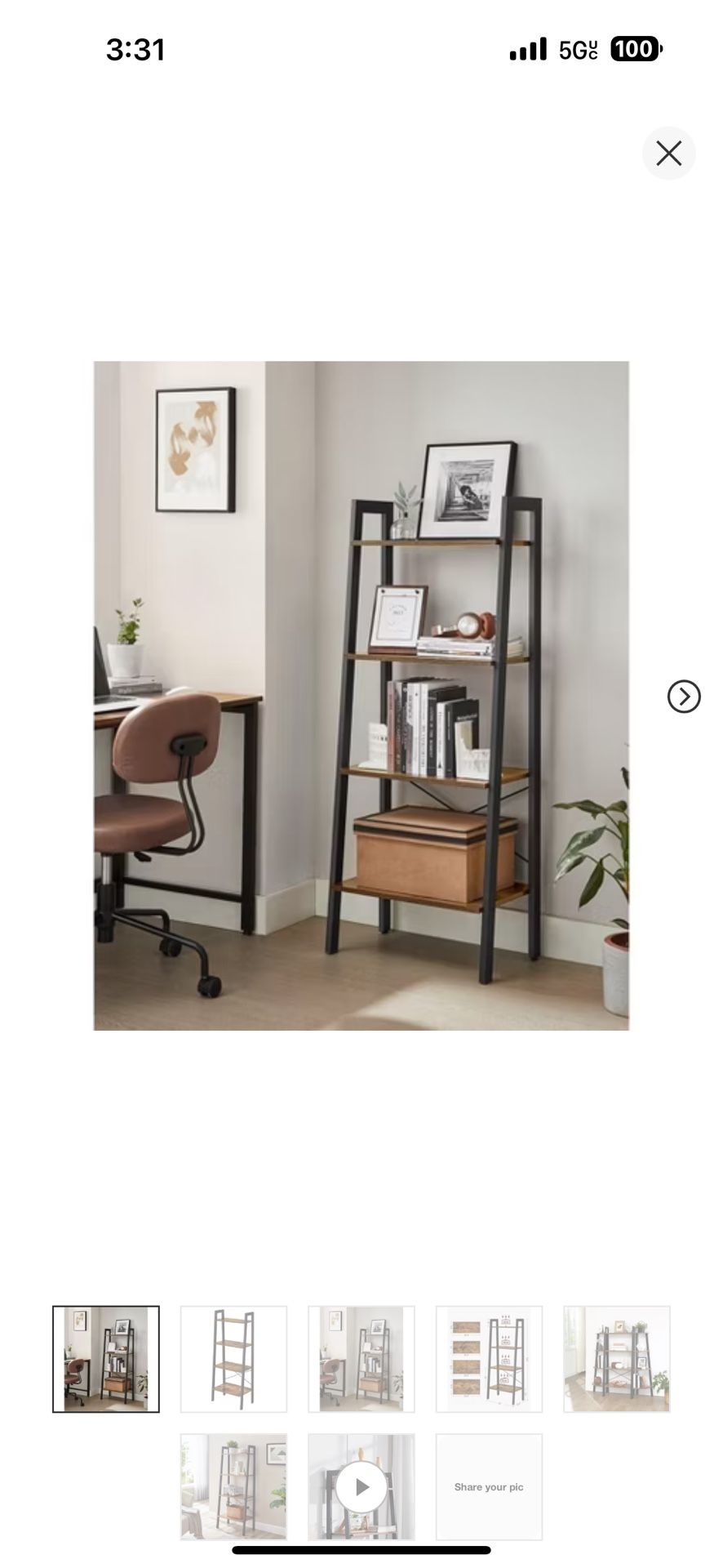 Bookshelf - VASAGLE 4-Tier Bookshelf Bookcase Ladder Shelf Storage Rack Rustic Brown and Black