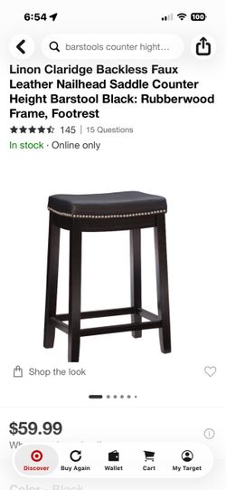 Set of 2 - Linon Claridge Backless Counter Height Barstool Black