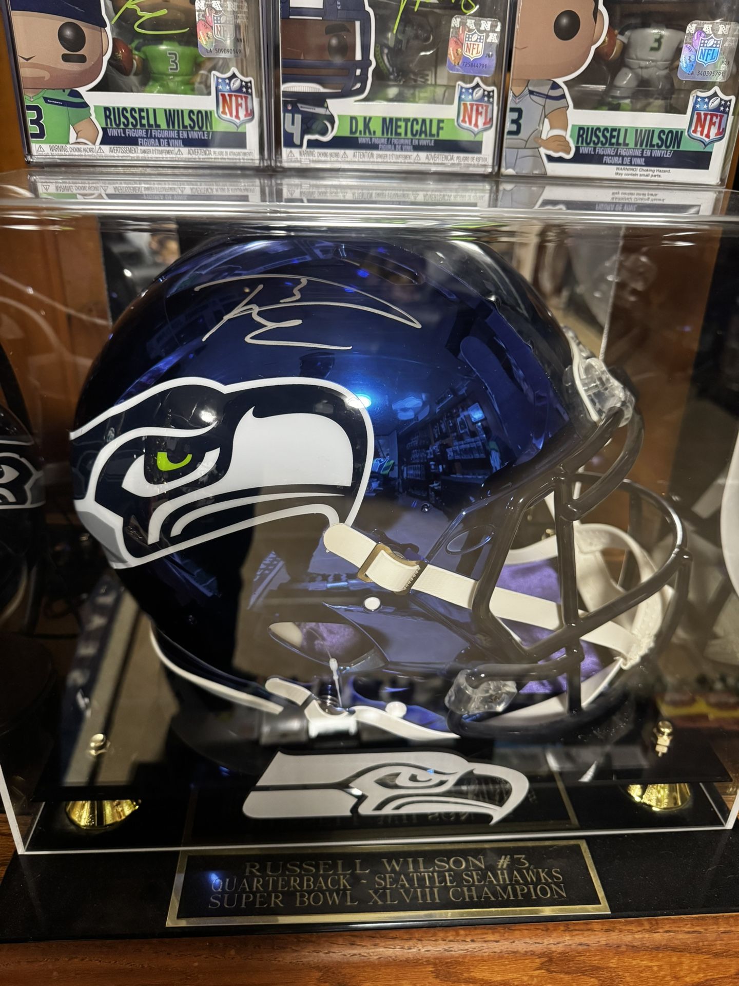 Signed Russell Wilson And Tyler Lockett Chrome Blue Helmet