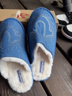 True Religion Denim Rhinestone Slippers