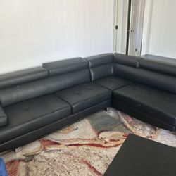 Black Leather Modular Sectional