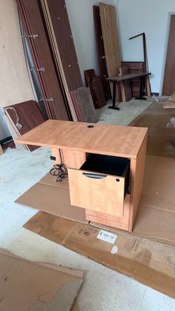 Office desks, chairs, shelves, cabinet doors, etc….